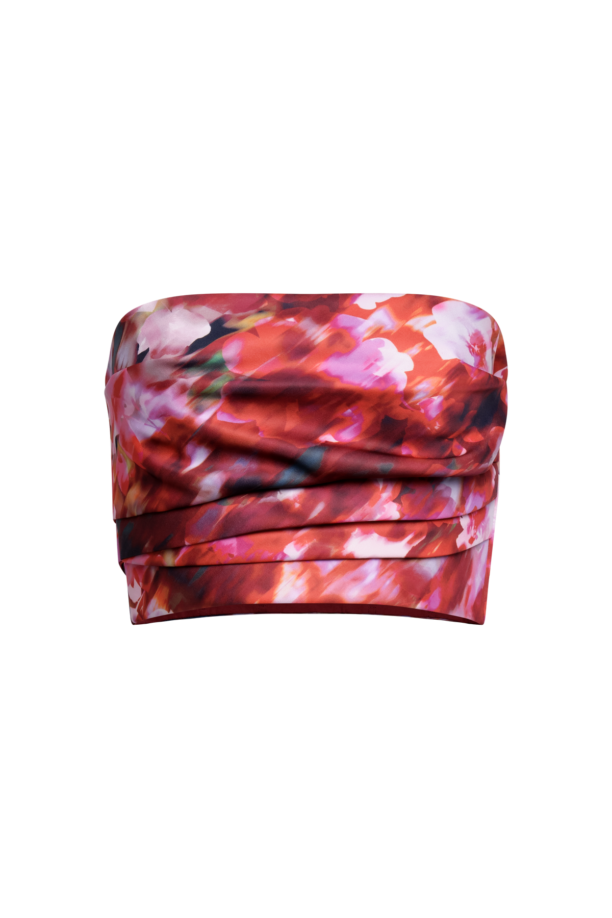 BCBGMAXAZRIA Pleated Satin Bustier Washed Rose Chili Pepper Print