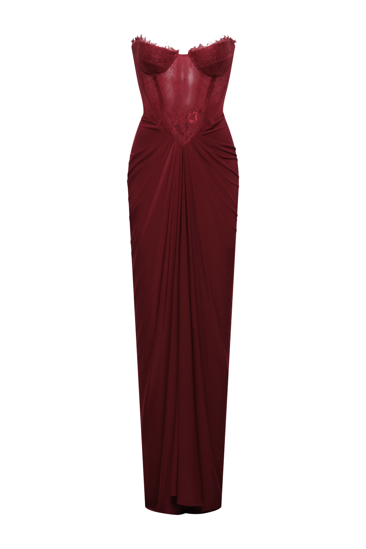 BCBGMAXAZRIA Lace & Jersey Gown Cabernet