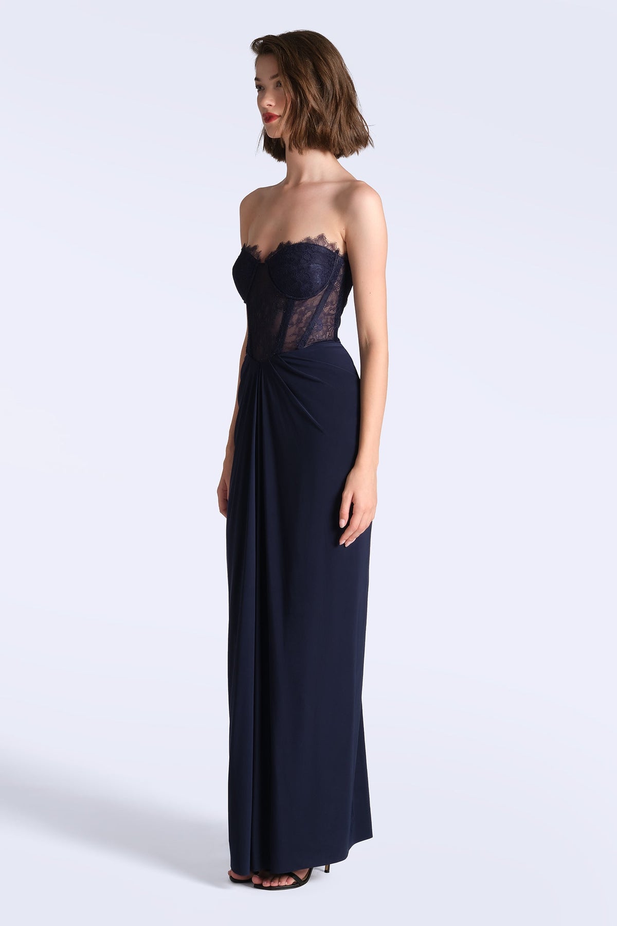 BCBGMAXAZRIA Lace & Jersey Gown Maritime Blue
