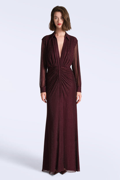 BCBGMAXAZRIA Paige Shirt Gown Bordeaux