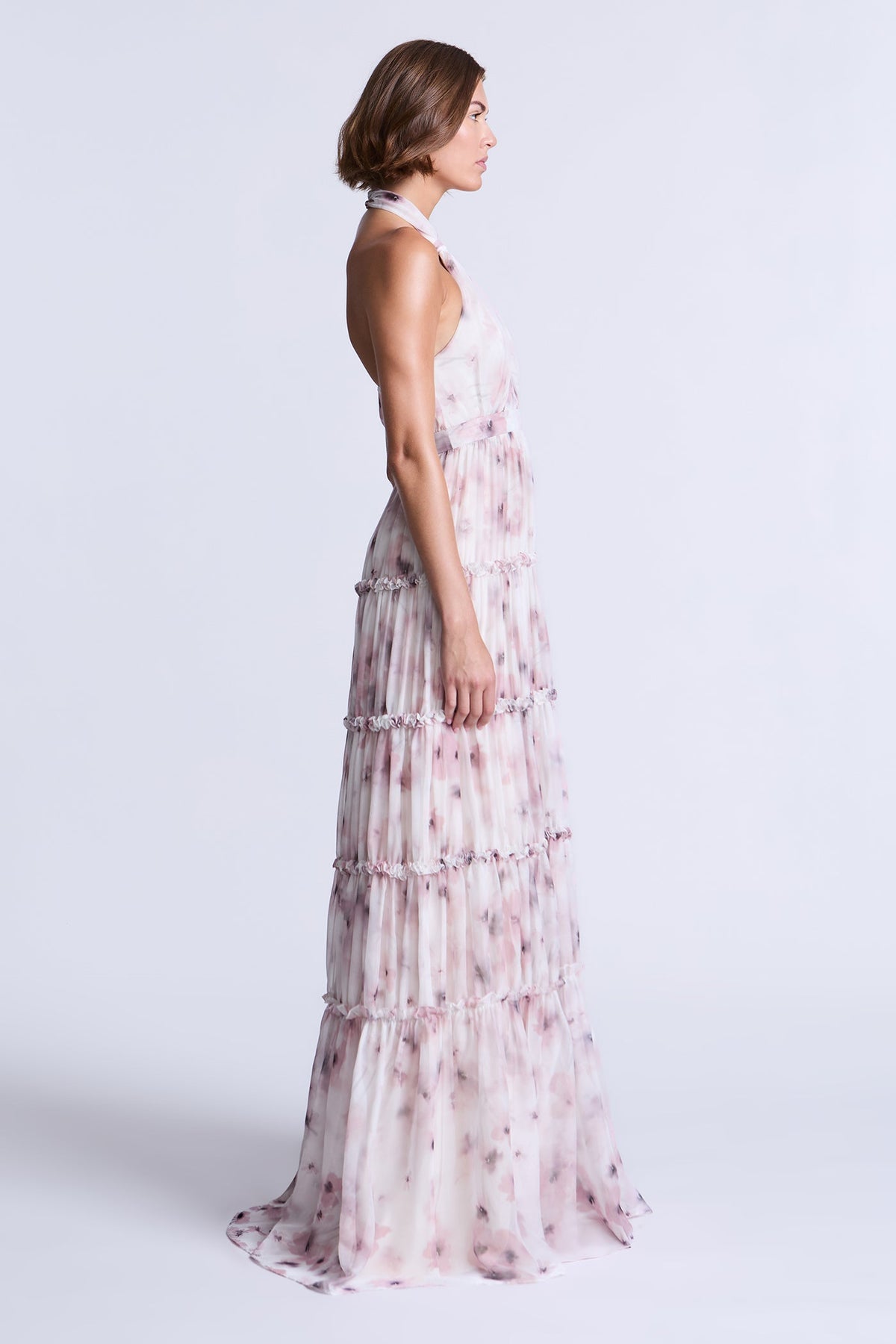 BCBGMAXAZRIA Sabrina Printed Dress Bouquet Print Ash Purple