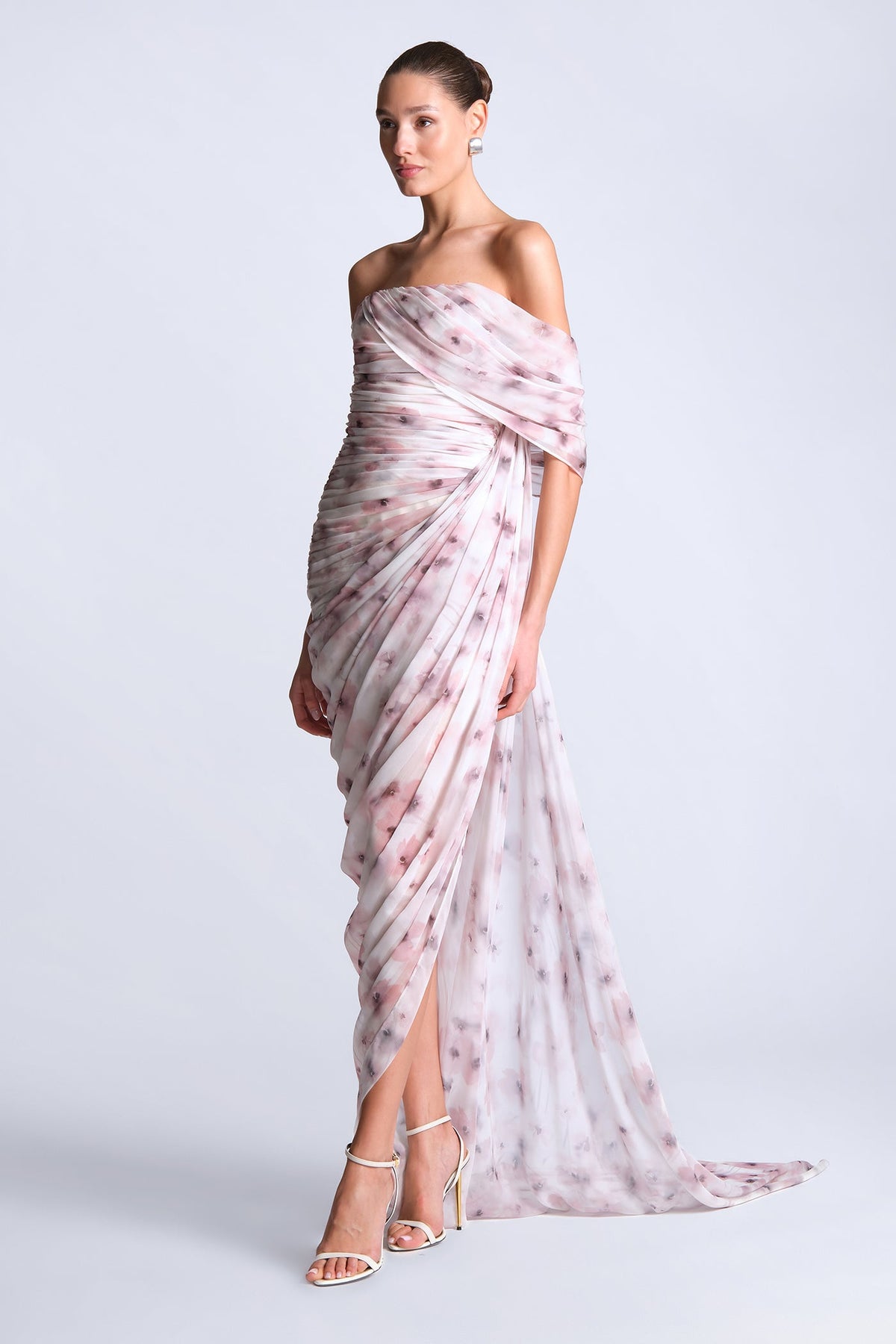 BCBGMAXAZRIA Isabella Printed Gown Bouquet Print Ash Purple