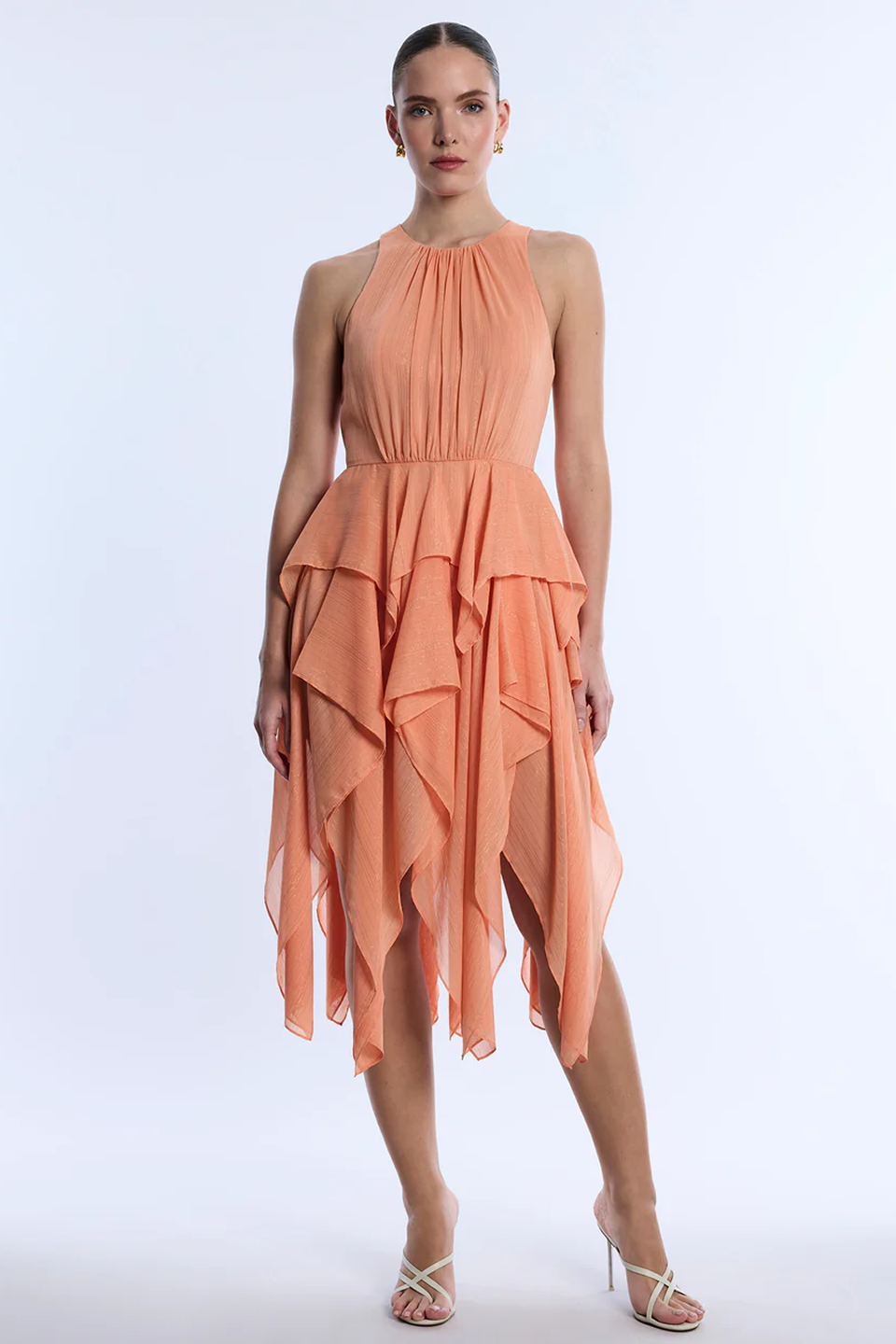 BCBGMAXAZRIA Ruffle Skirt Dress Apricot