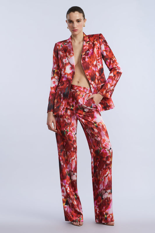 BCBGMAXAZRIA Washed Floral Pant Washed Rose Chili Pepper Print