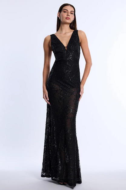 BCBGMAXAZRIA Embellished Cut-Out Gown Black