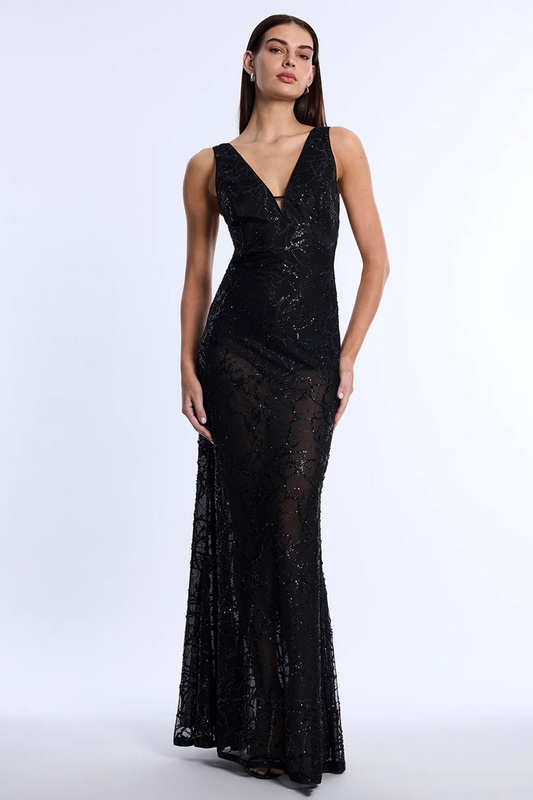 BCBGMAXAZRIA Embellished Cut-Out Gown Black