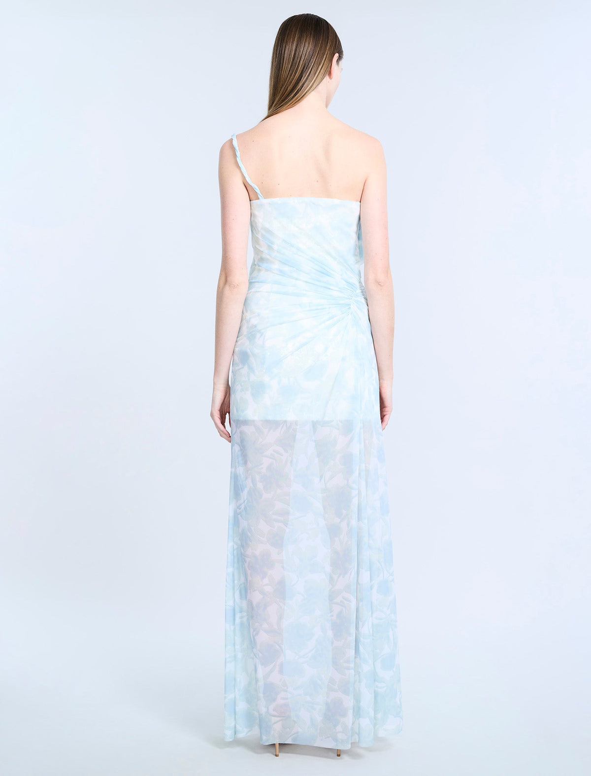 BCBGMAXAZRIA Mesh & Sequin Gown Sky Floral Print