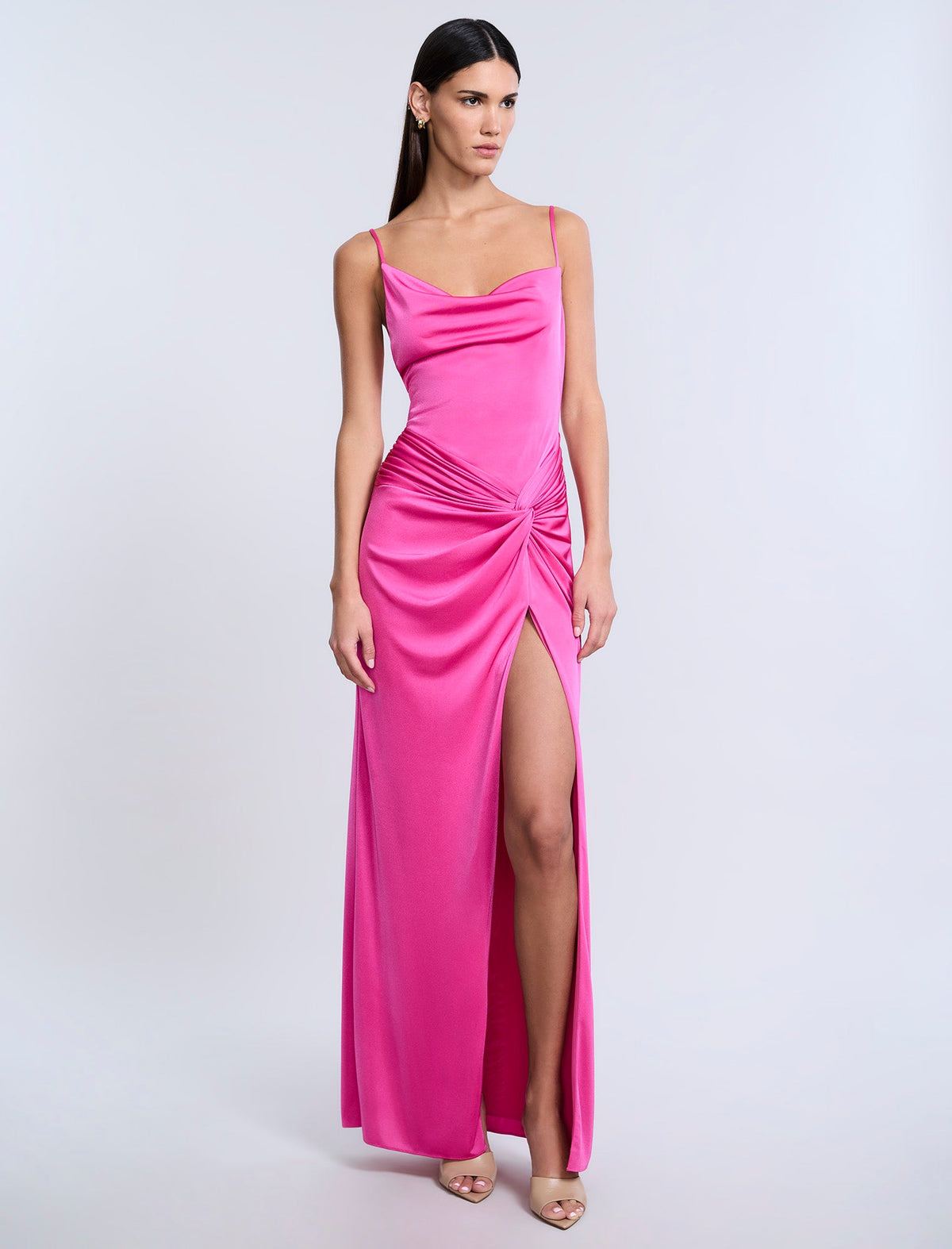 BCBGMAXAZRIA Cowl Draped Gown With Twist Electric Orchid