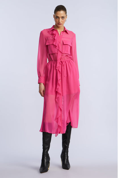 BCBGMAXAZRIA Solid Ruffle Dress Fuchsia Purple