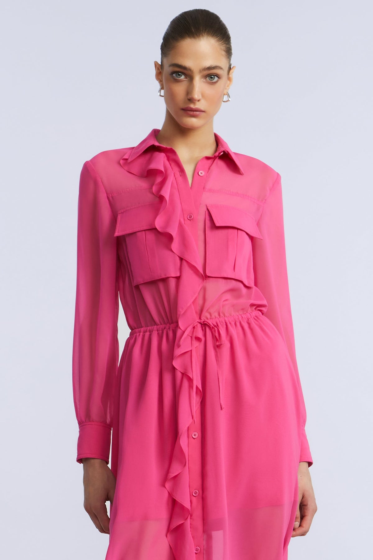 BCBGMAXAZRIA Solid Ruffle Dress Fuchsia Purple