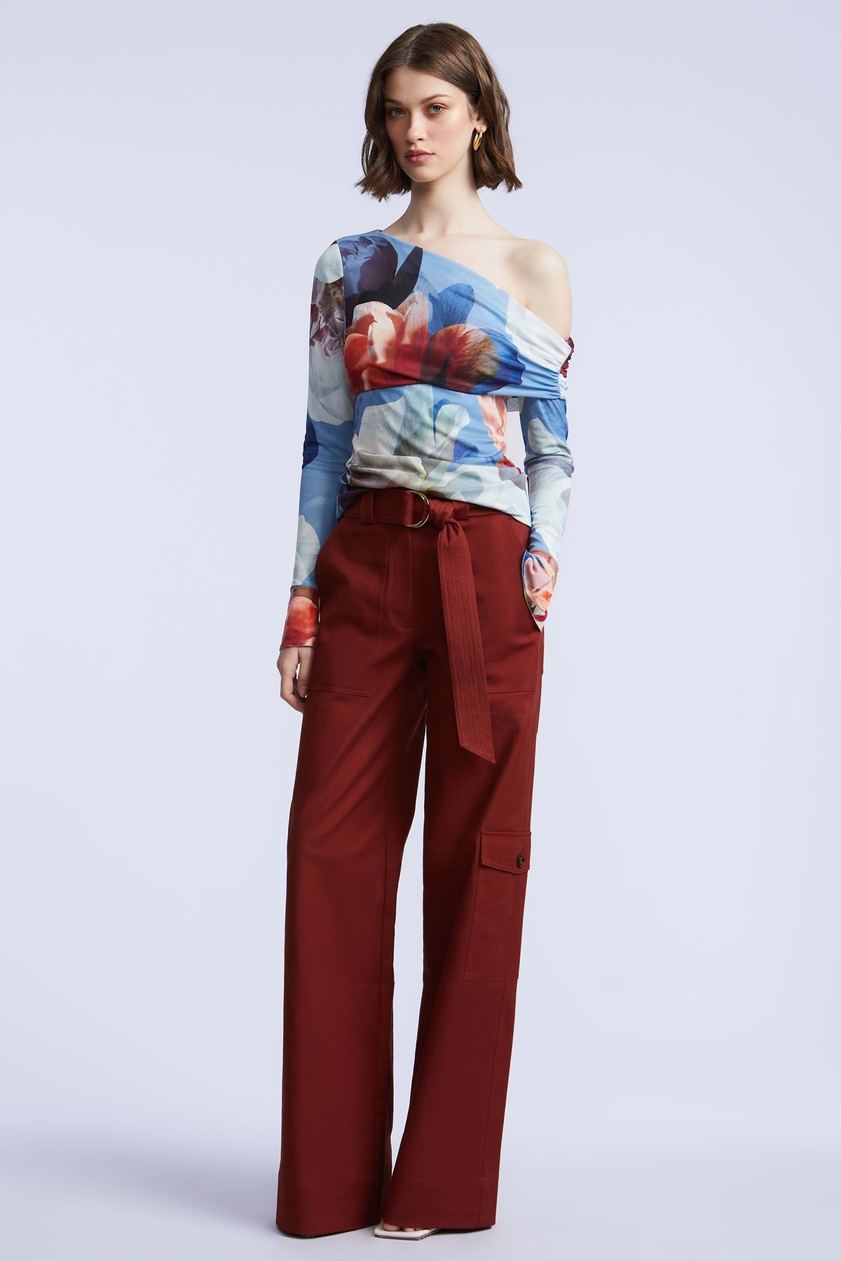 BCBGMAXAZRIA Irma Top Coral Garden Print
