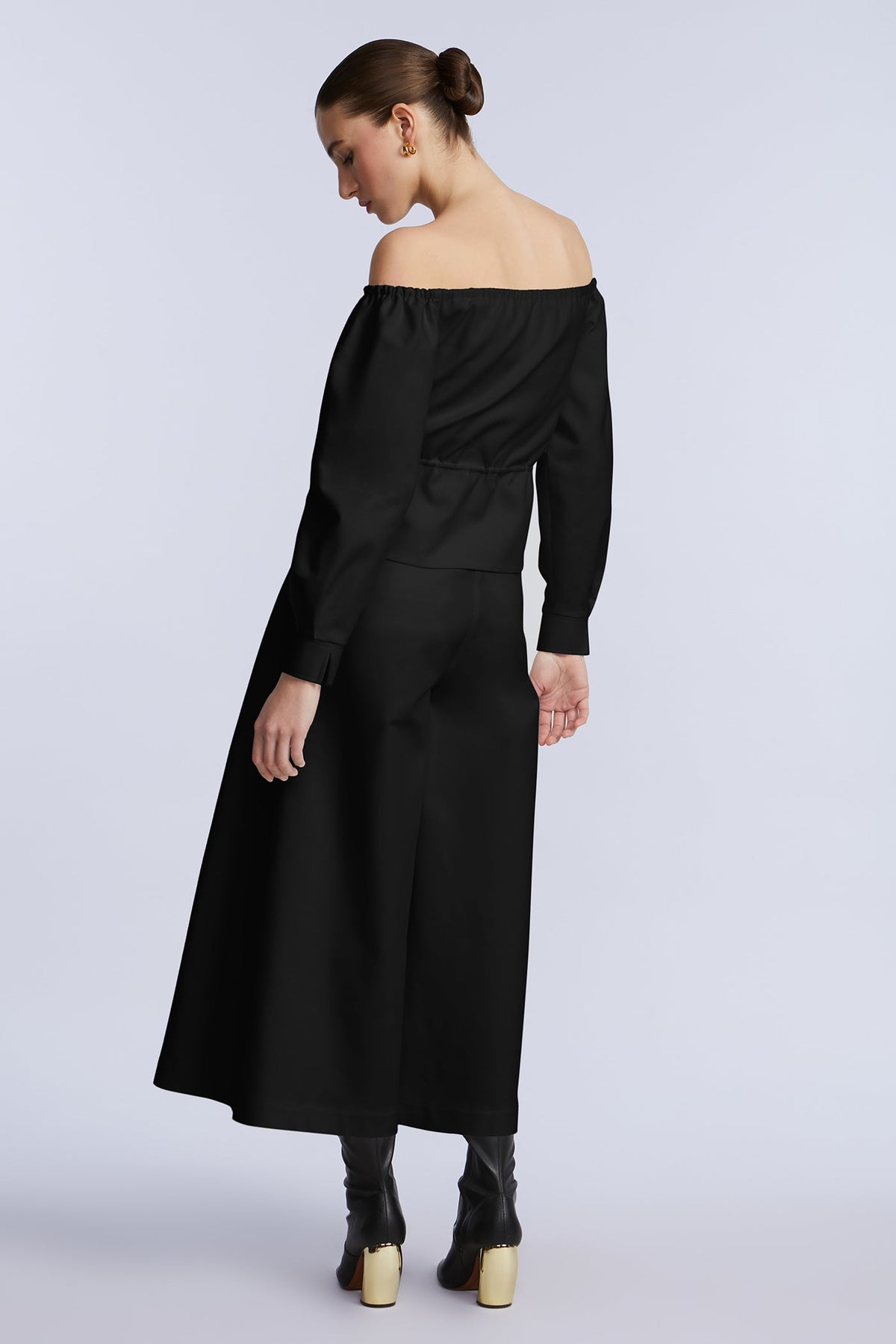BCBGMAXAZRIA Off Shoulder Drawstring Top Black