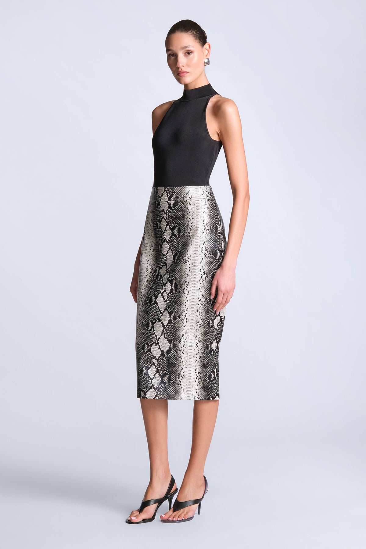 BCBGMAXAZRIA Lourdes Printed Skirt Snakeskin Black & White Print