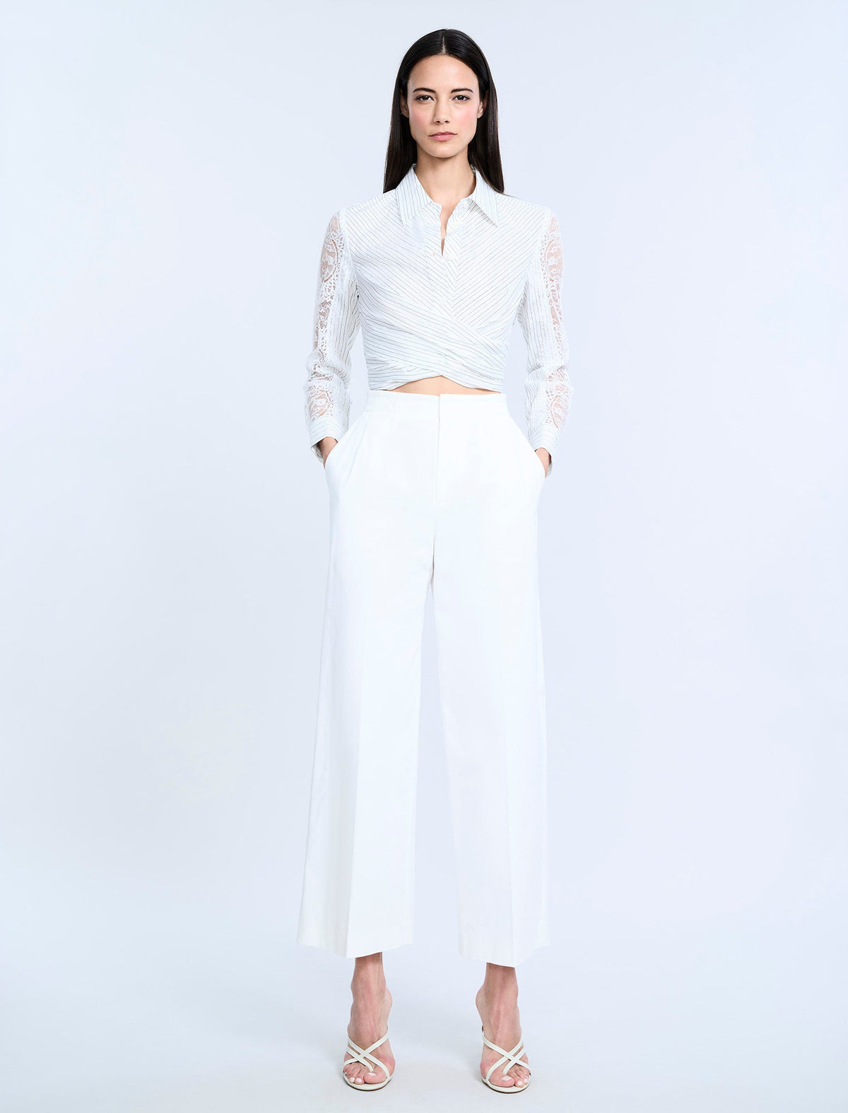 BCBGMAXAZRIA High Waist Cropped Pant Chalk