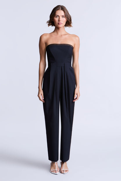 BCBGMAXAZRIA Donna Jumpsuit Navy Pinstripe