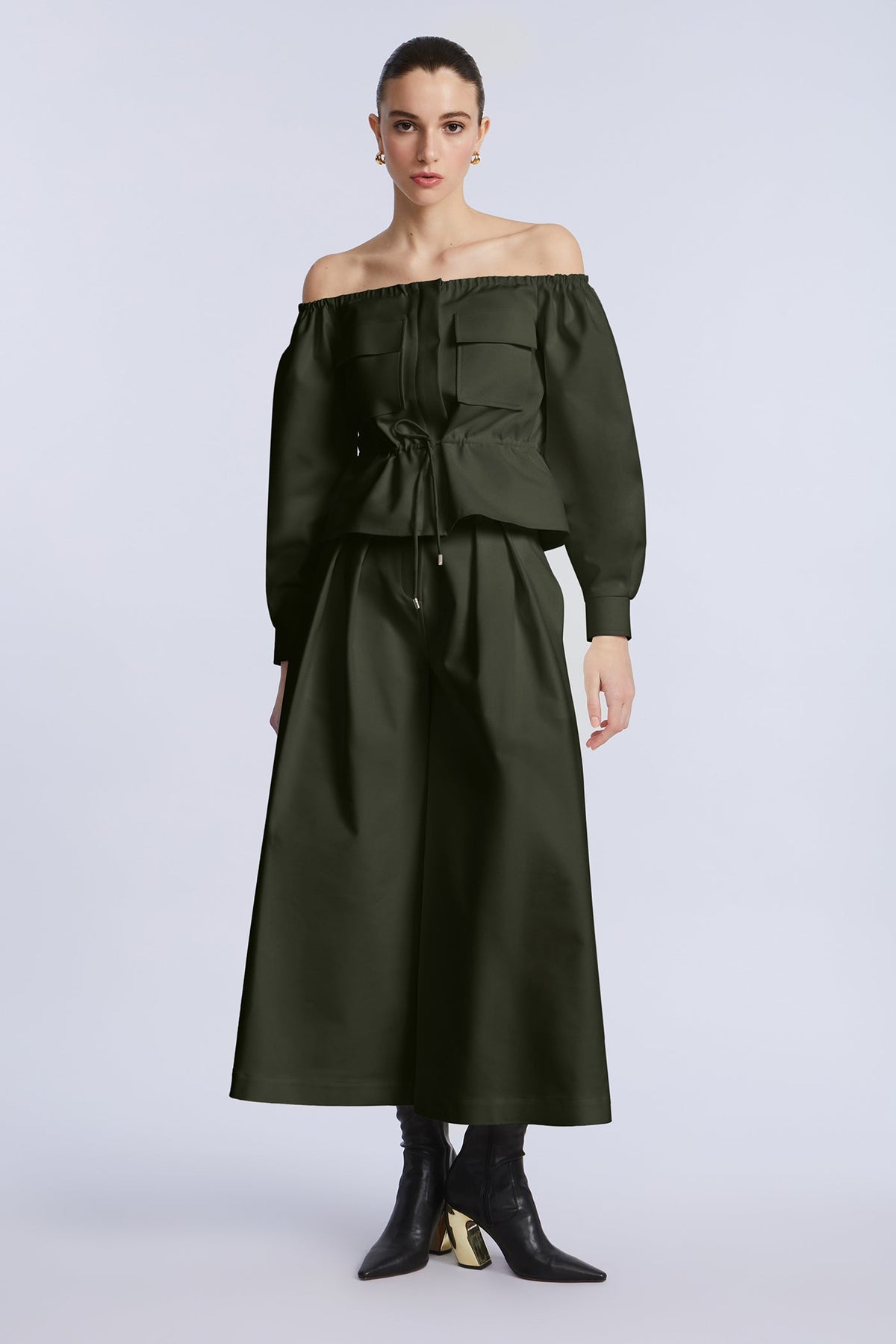 BCBGMAXAZRIA Off Shoulder Drawstring Top Rosin