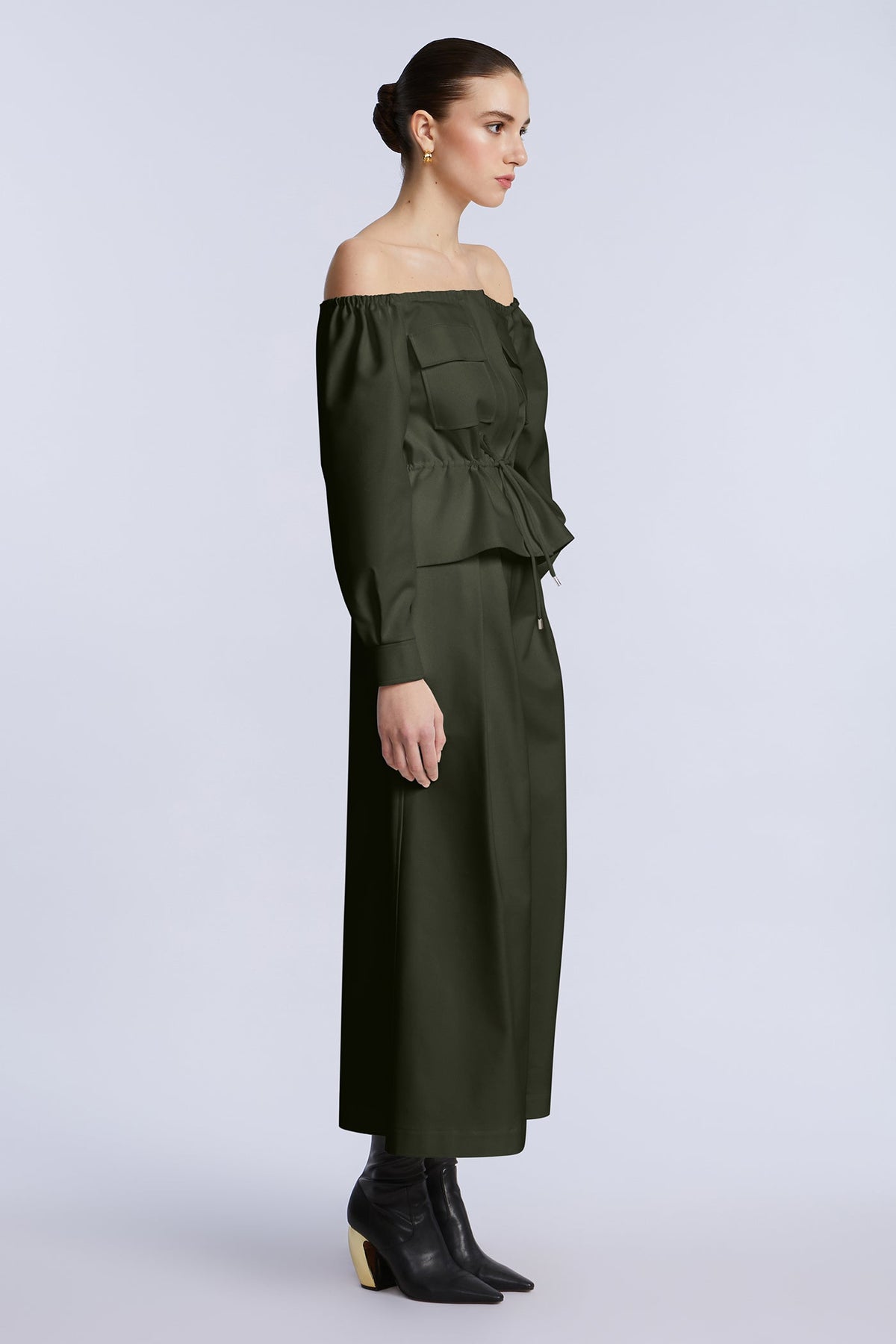 BCBGMAXAZRIA Off Shoulder Drawstring Top Rosin