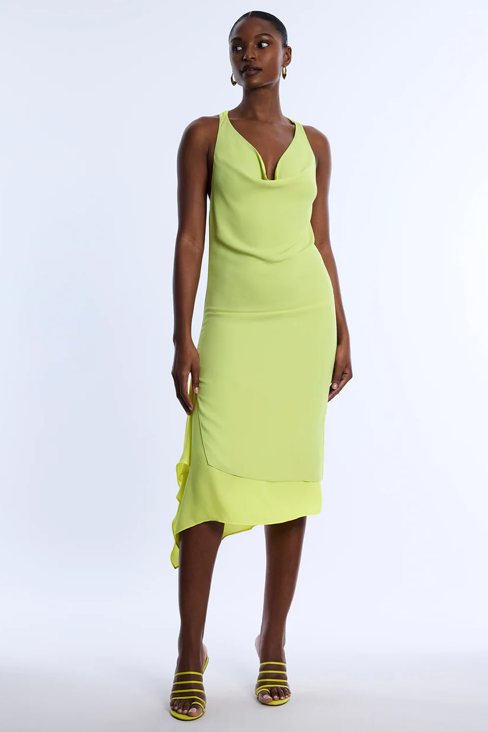 BCBGMAXAZRIA Twist And Drape Combo Dress Citrine