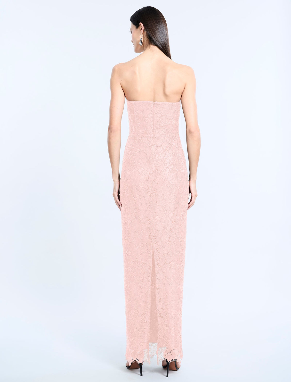 BCBGMAXAZRIA Lace Strapless V Neckline Gown Blossom
