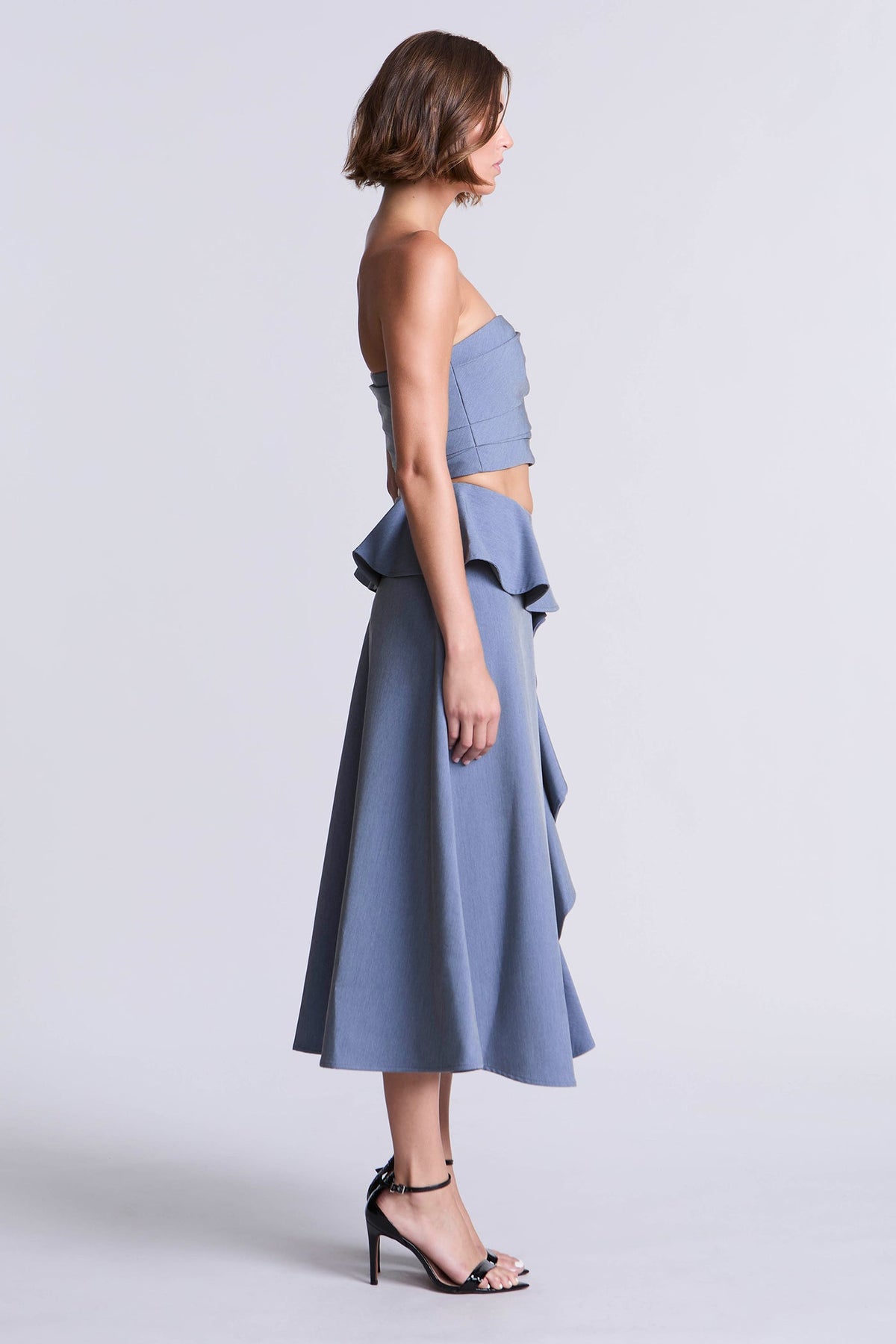 BCBGMAXAZRIA Solid Suiting Fabric Bustier Yarn Dye Denim Blue Suiting