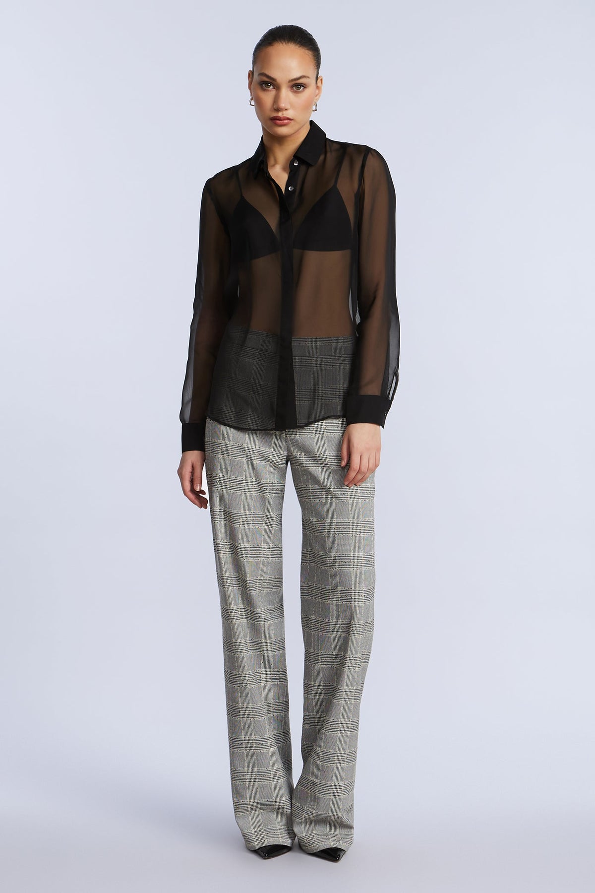 BCBGMAXAZRIA Chiffon Button Down Black
