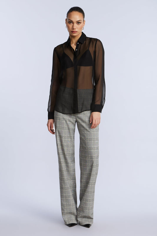 BCBGMAXAZRIA Chiffon Button Down Black